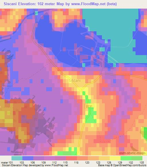 Siscani,Croatia Elevation Map