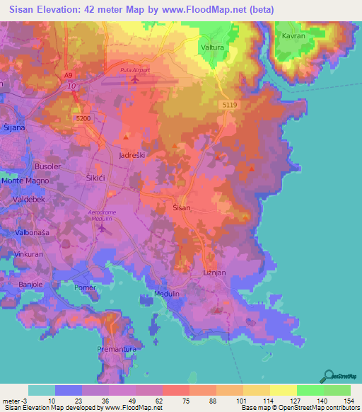 Sisan,Croatia Elevation Map