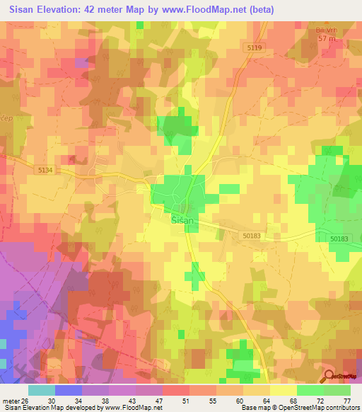 Sisan,Croatia Elevation Map