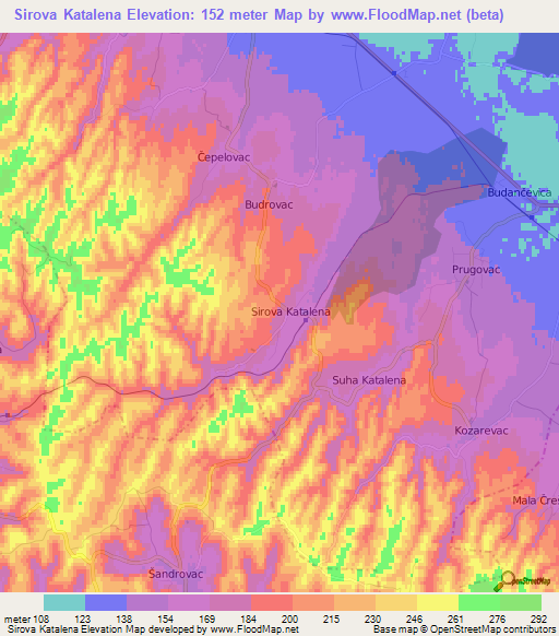 Sirova Katalena,Croatia Elevation Map