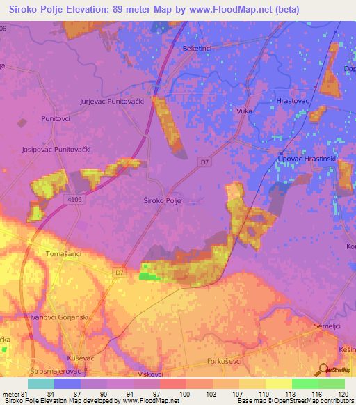 Siroko Polje,Croatia Elevation Map