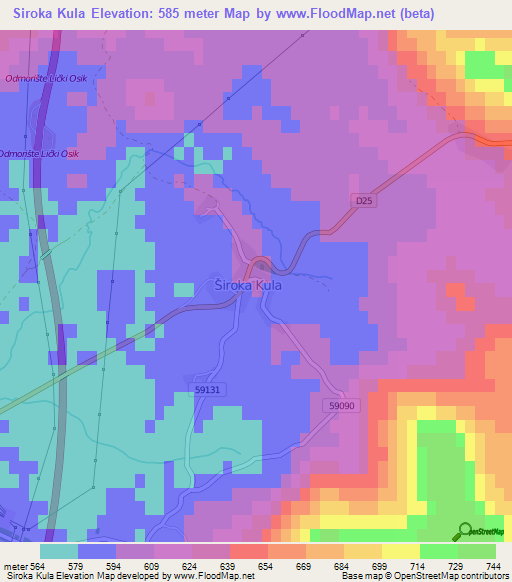 Siroka Kula,Croatia Elevation Map