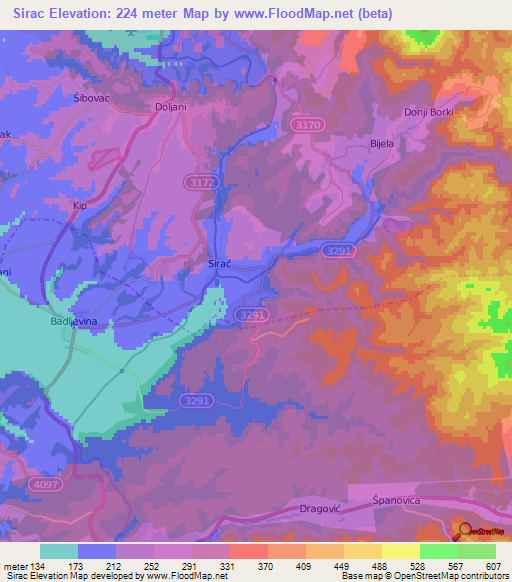 Sirac,Croatia Elevation Map