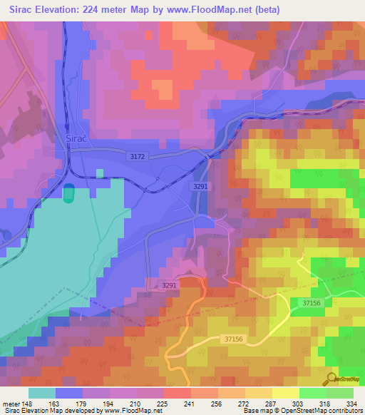 Sirac,Croatia Elevation Map