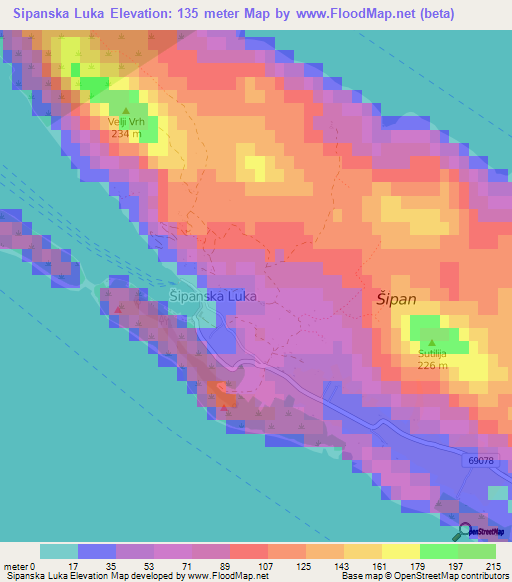 Sipanska Luka,Croatia Elevation Map