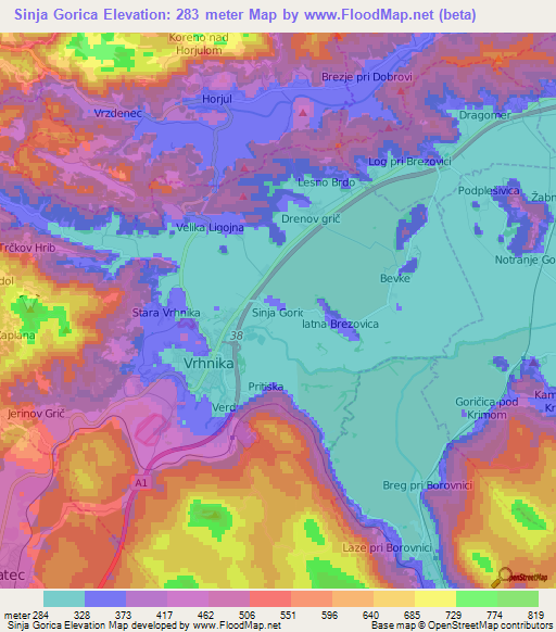 Sinja Gorica,Slovenia Elevation Map