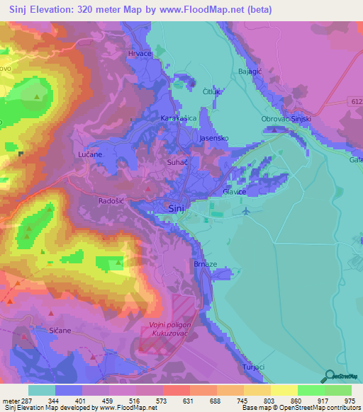 Sinj,Croatia Elevation Map