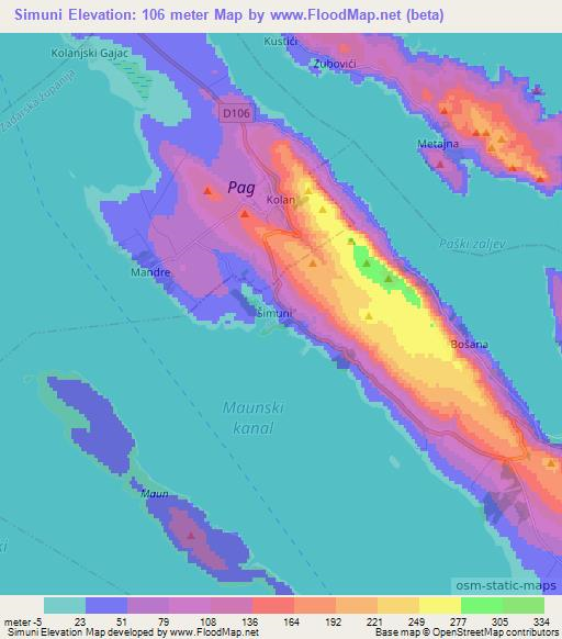 Simuni,Croatia Elevation Map