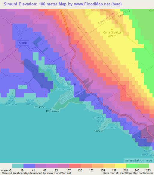 Simuni,Croatia Elevation Map