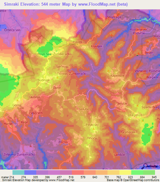 Simraki,Croatia Elevation Map