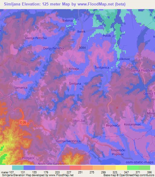 Simljana,Croatia Elevation Map