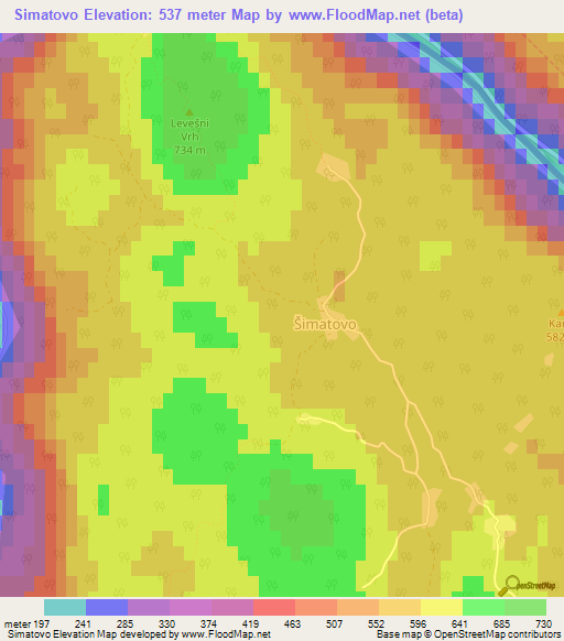 Simatovo,Croatia Elevation Map