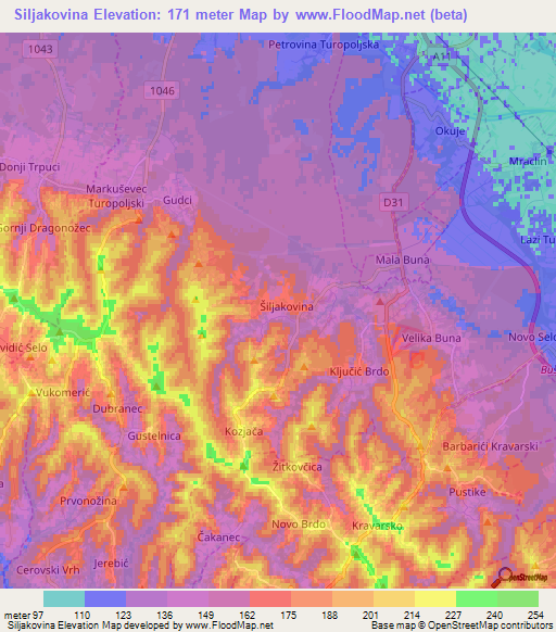 Siljakovina,Croatia Elevation Map