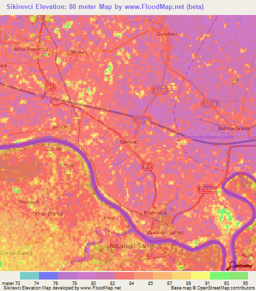 Sikirevci,Croatia Elevation Map