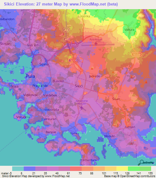 Sikici,Croatia Elevation Map