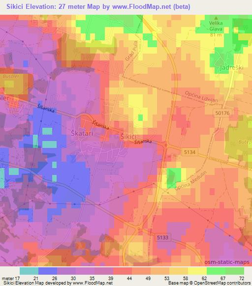 Sikici,Croatia Elevation Map