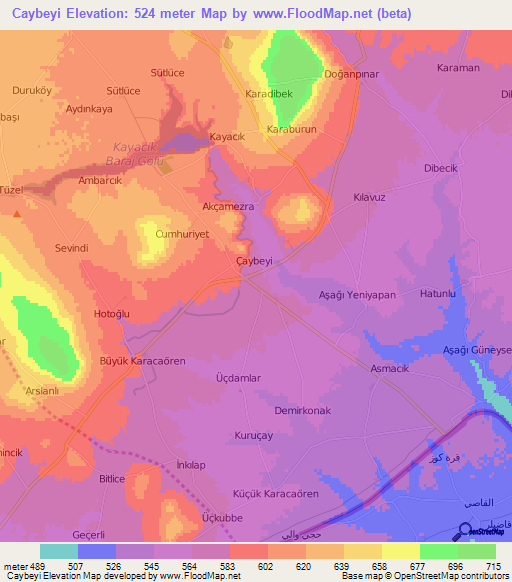 Caybeyi,Turkey Elevation Map