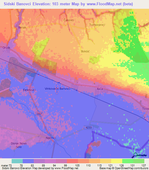 Sidski Banovci,Croatia Elevation Map