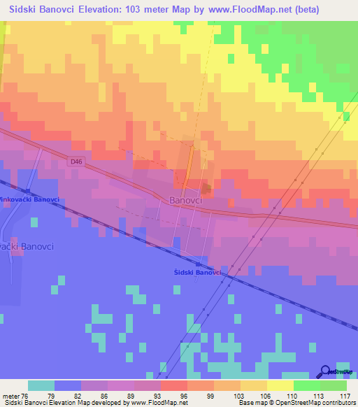 Sidski Banovci,Croatia Elevation Map