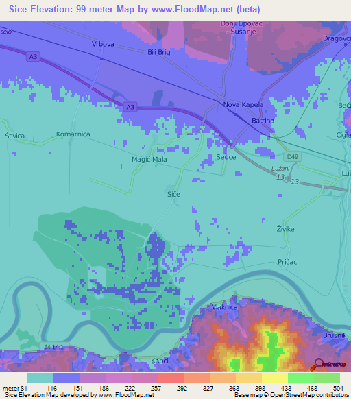 Sice,Croatia Elevation Map