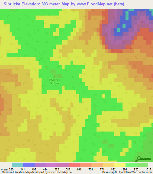 Sibrlicka,Croatia Elevation Map