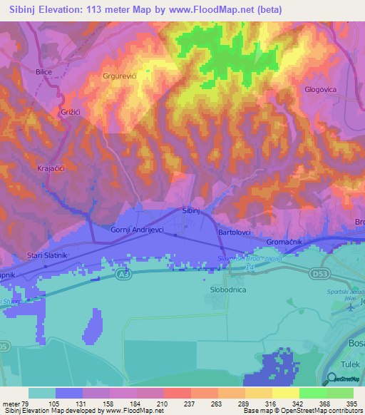 Sibinj,Croatia Elevation Map