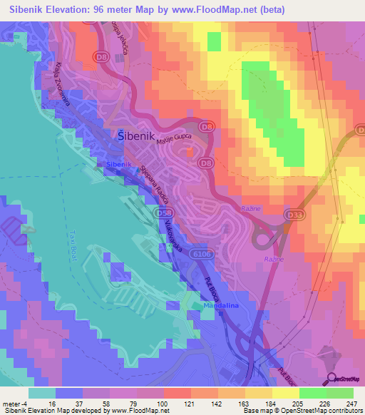 Sibenik,Croatia Elevation Map