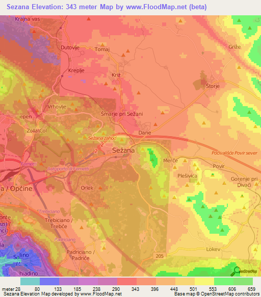 Sezana,Slovenia Elevation Map