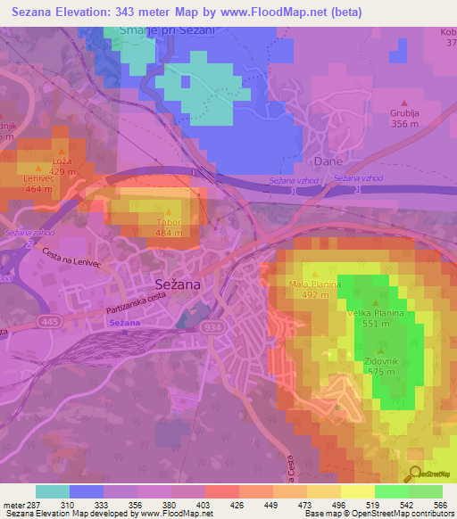 Sezana,Slovenia Elevation Map