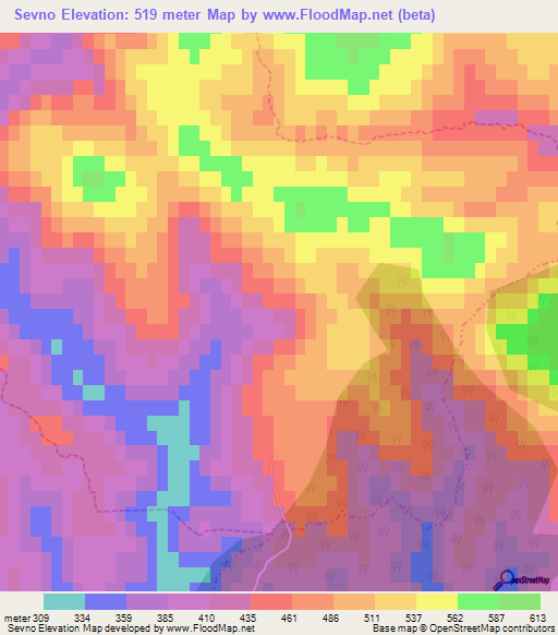 Sevno,Slovenia Elevation Map