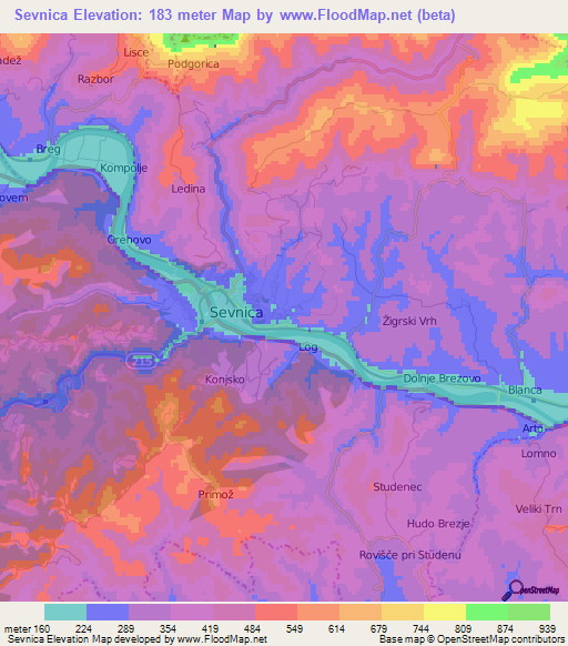 Sevnica,Slovenia Elevation Map