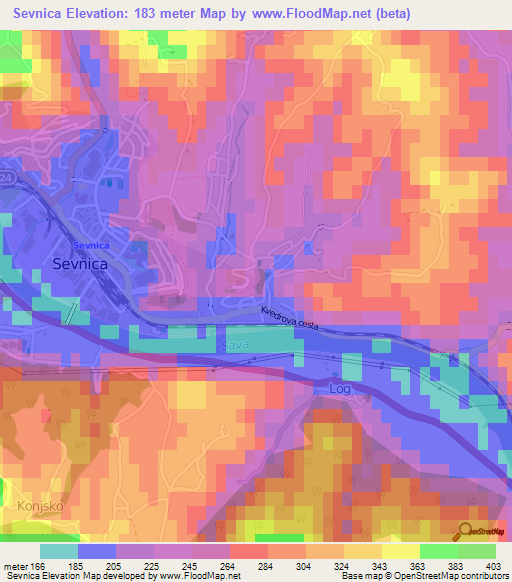 Sevnica,Slovenia Elevation Map