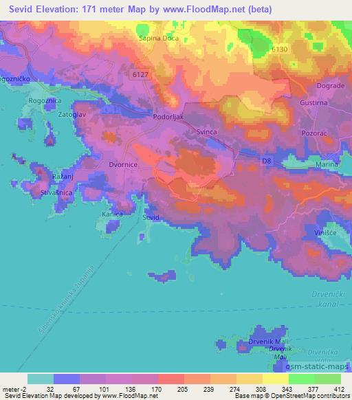 Sevid,Croatia Elevation Map