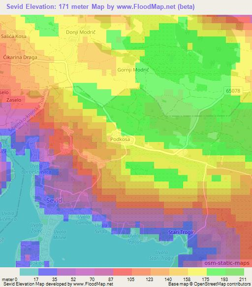 Sevid,Croatia Elevation Map