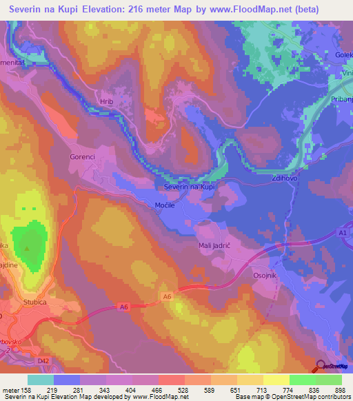 Severin na Kupi,Croatia Elevation Map