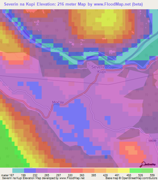 Severin na Kupi,Croatia Elevation Map