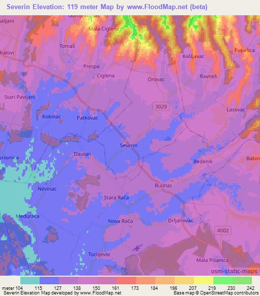 Severin,Croatia Elevation Map