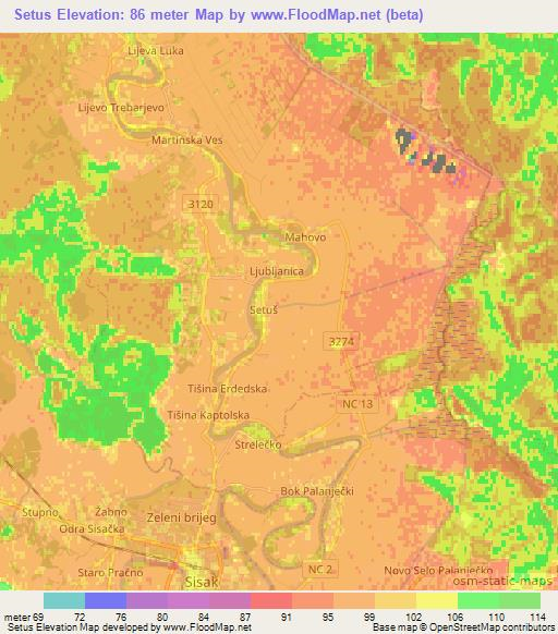 Setus,Croatia Elevation Map