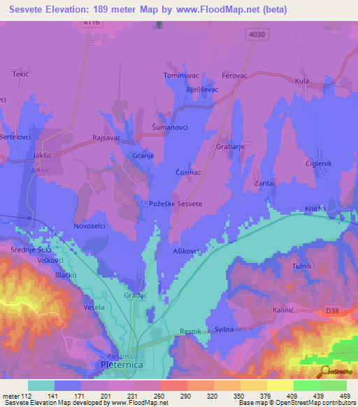 Sesvete,Croatia Elevation Map