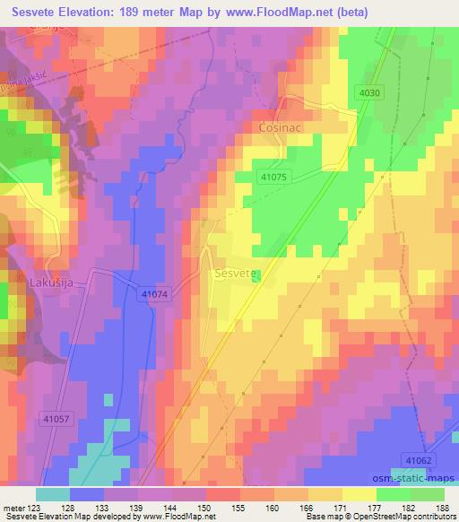 Sesvete,Croatia Elevation Map