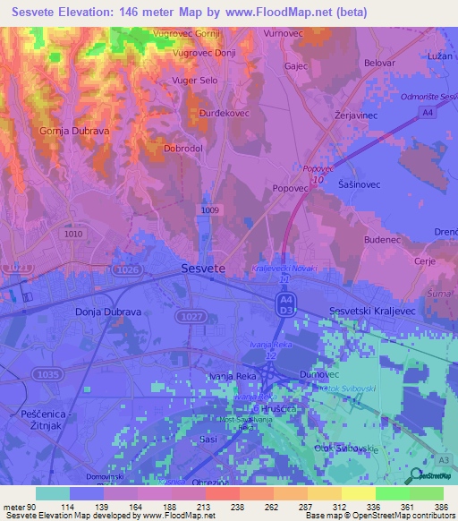 Sesvete,Croatia Elevation Map