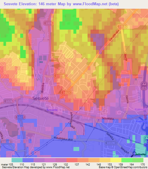 Sesvete,Croatia Elevation Map