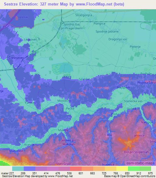 Sestrze,Slovenia Elevation Map