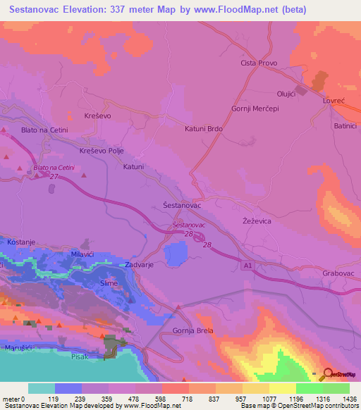 Sestanovac,Croatia Elevation Map