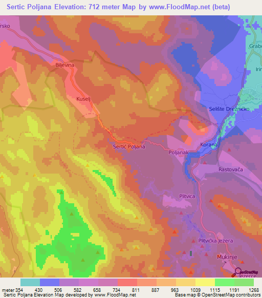 Sertic Poljana,Croatia Elevation Map