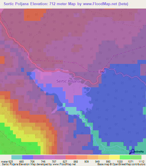 Sertic Poljana,Croatia Elevation Map