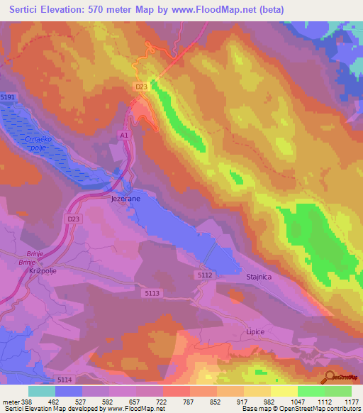 Sertici,Croatia Elevation Map