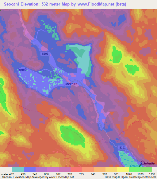 Seocani,Croatia Elevation Map