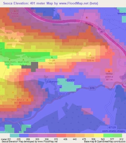 Seoca,Croatia Elevation Map