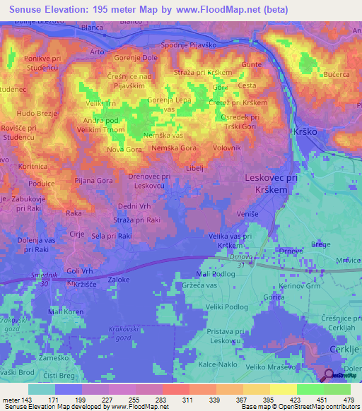 Senuse,Slovenia Elevation Map